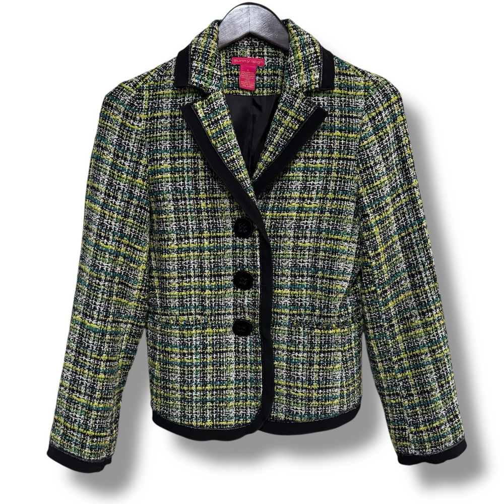 Sunny Leigh Women's Tweed Blazer Coat 3 Button Front Size 6 - 18 x 24